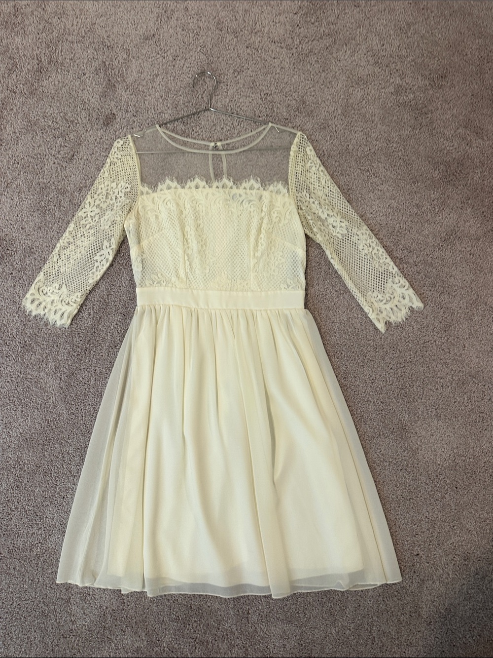 Little Mistress Ivory Lace Bodice Tulle Dress with Sheer Yoke